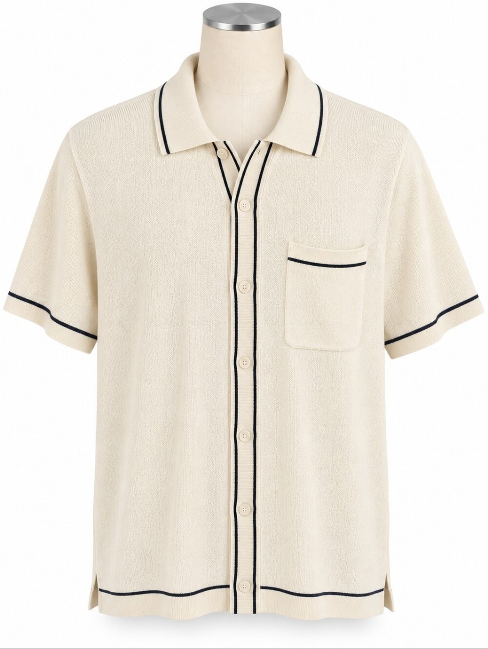 NWT Marine Layer Wyatt Sweater Polo Shirt Men L Cream Ivory Knit Button Up Prep